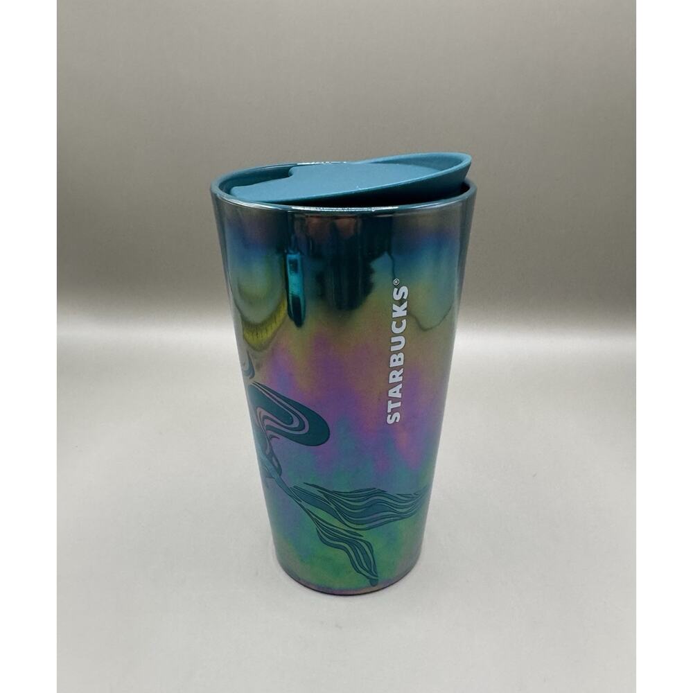 Starbucks 2023 Mermaid Siren Iridescent Oil Slick Tumbler Teal Lid Coffee Tea